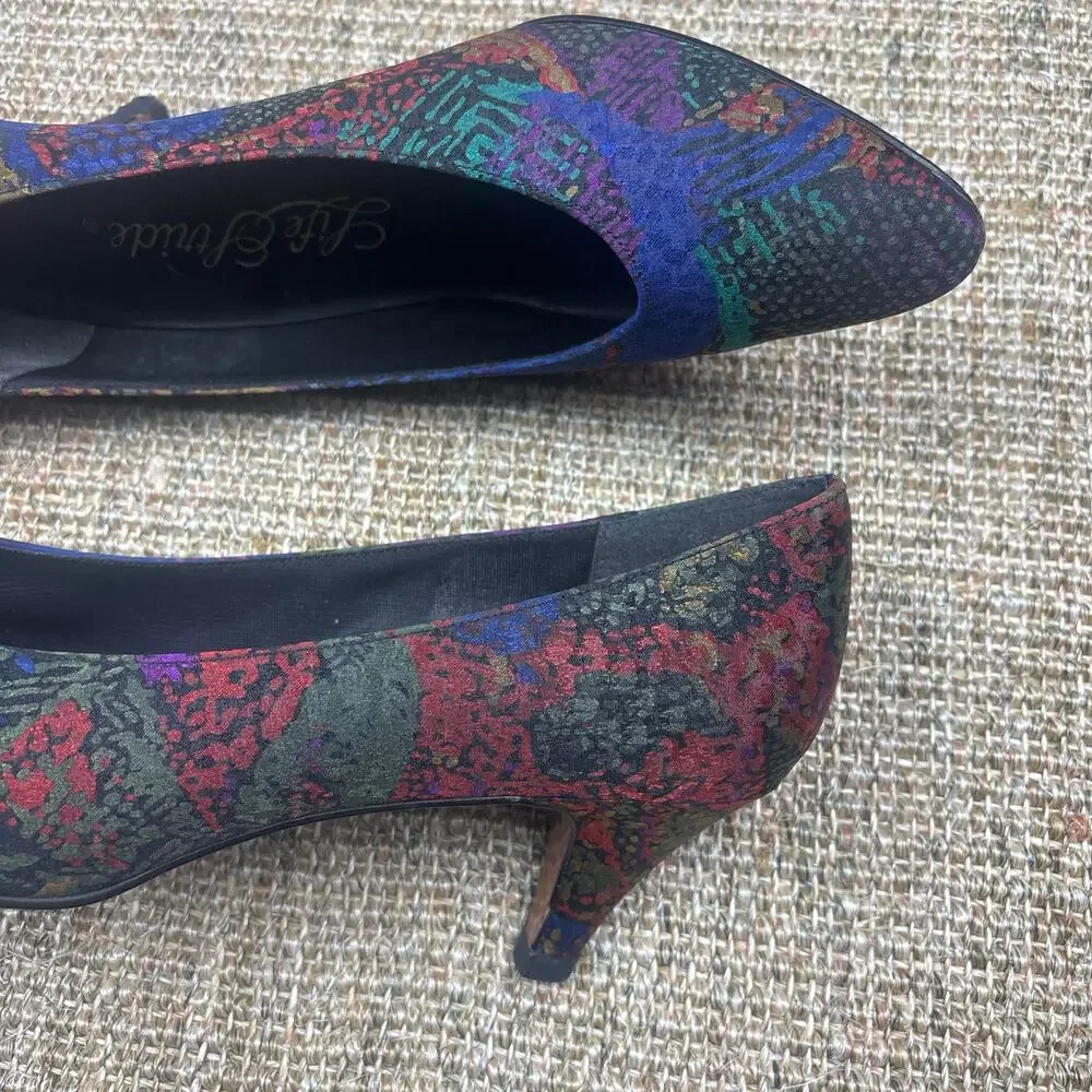 ๐ Vintage Life Stride Kitten Heel Pumps | 8.5 | Multicolor Jewel Tone Abstract - Picture 3 of 8